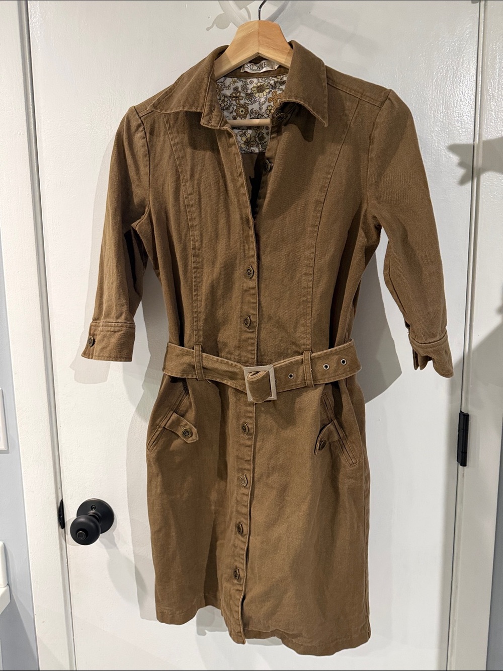 Vintage Belted Chestnut Button-Front Women's Jean Dress